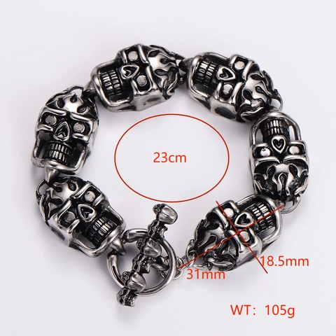 Retro Skull Chain Bracelet 316L Stainless Steel Punk Hip Hop Heavy Metal Jewelry For Men Antique Silver Color