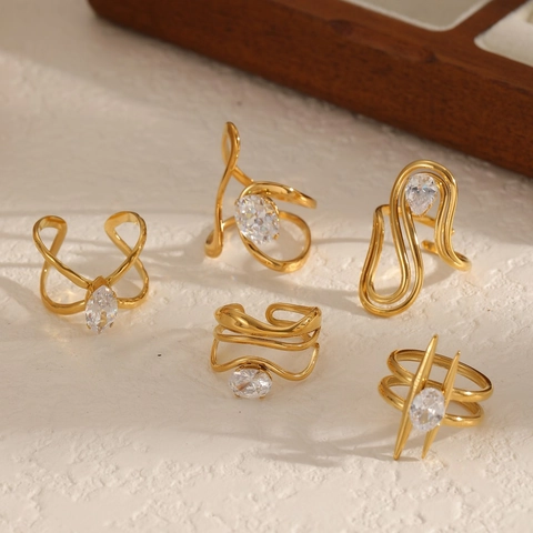 Onregelmatige Open Ring 304 Roestvrij Staal Met Zirkoon Verstelbare Vinger Sieraden Goud Luxe Stijl Voor Dames