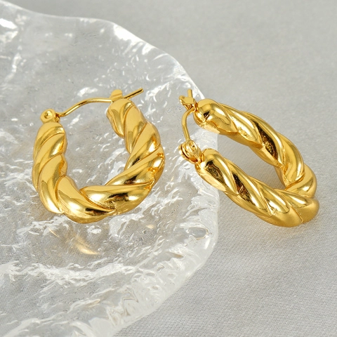 Twisted Hoop Ohrringe 18K Vergoldet Edelstahl Geometrische U-Form Französischer Retro-Stil Schmuck Für Damen Elegant
