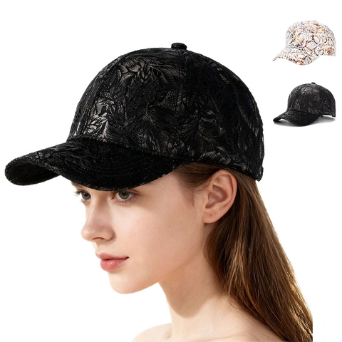 Casquette De Baseball Femmes Polyester Imprimé Feuilles Jacquard Texture Dentelle Protection Solaire Respirante Ajustable Casual
