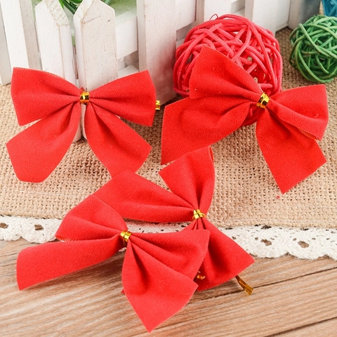 Lazos De Navidad Terciopelo Flocado Con Lazos Dorados Para Árbol Guirnalda Envoltura De Regalos Decoración Festiva Roja