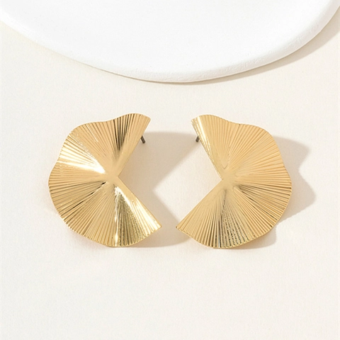 Fan Shaped Pleated Stud Earrings With Stainless Steel Earring Post Geometric Irregular Radiating Texture Jewelry For Women