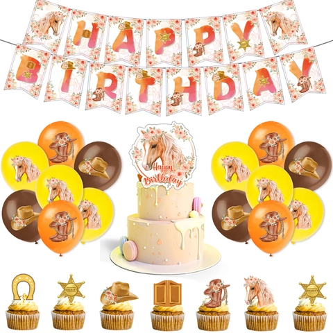 Decorazioni Per Feste Di Compleanno Tema Cavallo Cowboy Floreale Stoviglie Banner Palloncini Cake Topper Tovaglioli Piatti Tazze Tovaglia