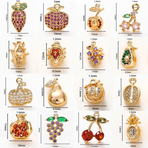 Fruit Charms Inlaid Zircon 18K Gold Plated Brass Pendants For DIY Jewelry Making Necklace Bracelet Craft Accessory