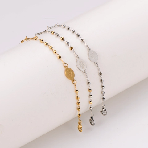Religieuze Kruis Maagd Maria Medaillon Kralen Armband 304 Roestvrij Staal Verstelbare Eenvoudige Sieraden Voor Dames Heren