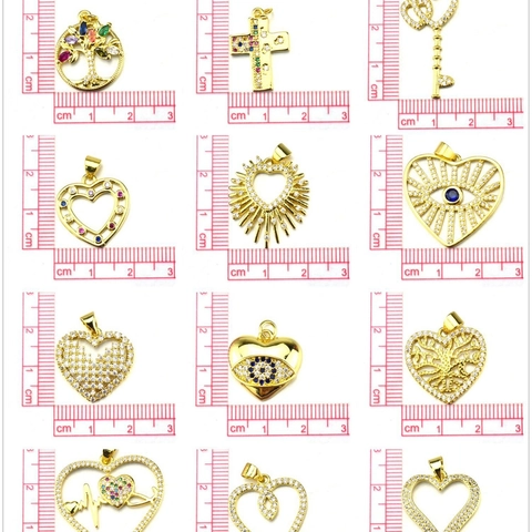 Albero Della Vita Croce Cuore Malocchio DIY Pendente Charms Rame Placcato Oro 18K Zirconia Cubica Colorata Per Gioielli