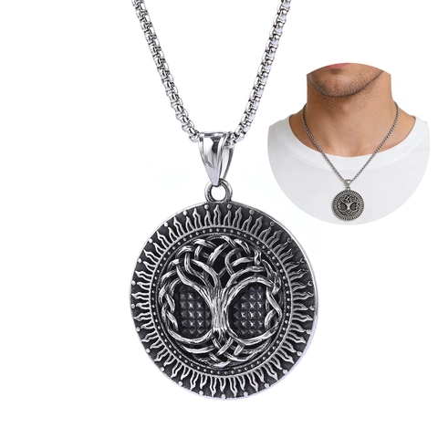 Collana Con Pendente Albero Della Vita Acciaio Inossidabile Vichingo Nordico Sole Totem Gioielli Retro Lucidati Per Uomo E Donna