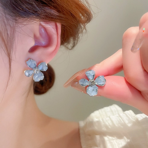 Pendientes De Flor Aleación Cristal Artificial Rhinestone Estilo Francés Retro Mujeres Con 925 Sterling Silver Earring Post