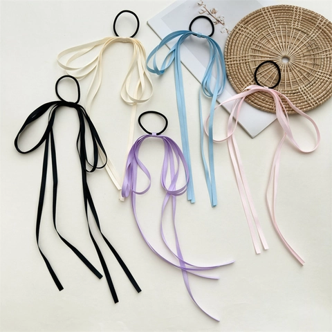 Satin Ribbon Bow Hair Ties With Long Streamers Elastic Ponytail Holder For Women Sweet Style Hair Accessories