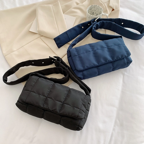 Quilted Nylon Shoulder Bag Puffer Pillow Crossbody Handbag With Wide Adjustable Strap Fashion Retro For Women