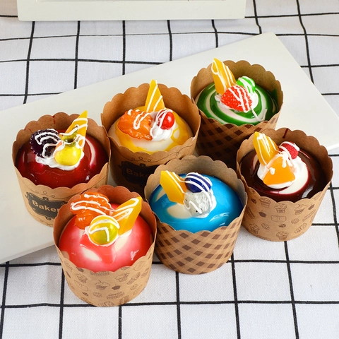 Realistic PU Artificial Cupcake Model Simulation Dessert Photography Props Squishy Fake Cake For Home Decor Party Display