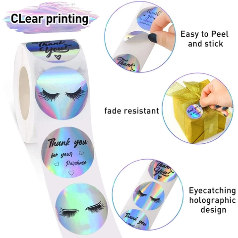 Holografische Dankeskarten Aufkleber Rolle Regenbogen Laser Selbstklebende Rundetiketten Für Kleinunternehmen Verpackung