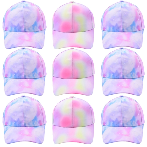 Kids Baseball Cap Cotton Tie-Dye Gradient Colorful Adjustable Sun Protection Hat For Boys Girls