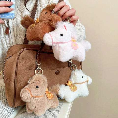 Simpatico Portachiavi Cavallo Peluche Ciondolo Borsa Giocattolo Animale Morbido Per Zaino Accessorio Kawaii
