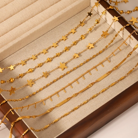 Collana In Acciaio Inossidabile Placcato Oro Pendente Cuore Stella Croce Geometrica Catena Clavicola Gioielli Minimalisti