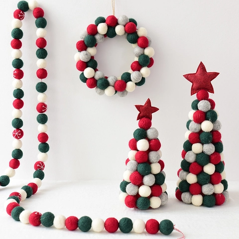 Decoración De Navidad Con Bolas De Fieltro De Lana Hecha A Mano Árbol Corona Guirnalda Adorno De Escritorio Pared