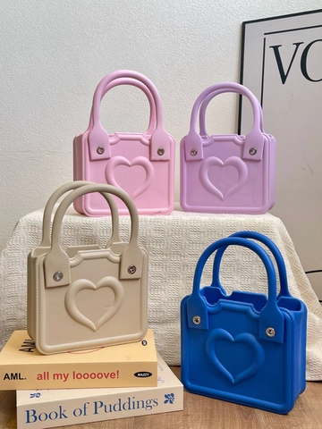 Mini Handbag EVA 3D Heart Embossed Square Bag Fashion Beach Tote Summer Daily Style For Women Lightweight Casual