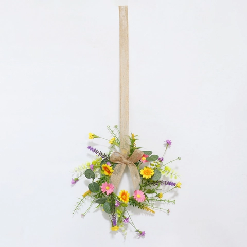 Artificial Flower Wreath Floral Hanging Garland Burlap Bow Colorful Pastoral Style For Party Home Wall Door Decor
