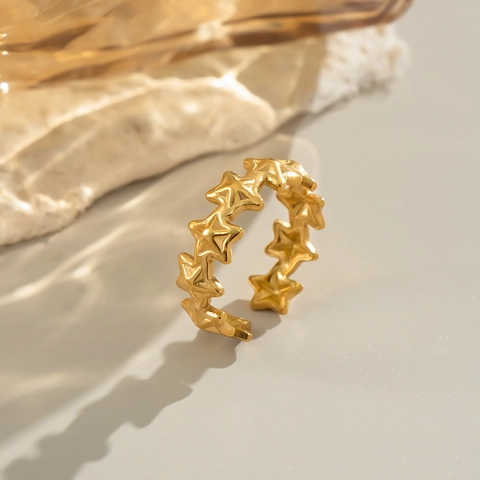 Star Open Ring Stainless Steel Waterproof Mixed Color Two Tone Chic Fashion Daily Jewelry For Women