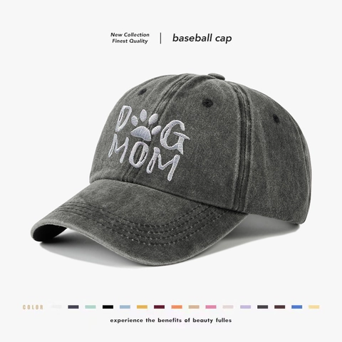 Dog Mom Embroidered Washed Cotton Baseball Cap Distressed Vintage Ponytail Hat For Women Outdoor Sunshade