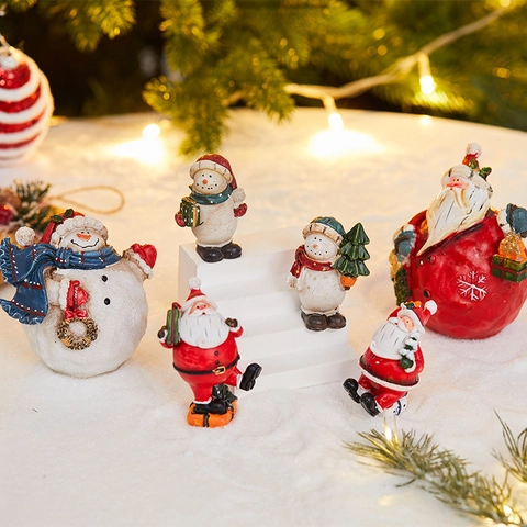 Ornements De Noël En Résine Père Noël Et Bonhomme De Neige Figurines Miniatures De Paysage Micro Pour Décoration De Table