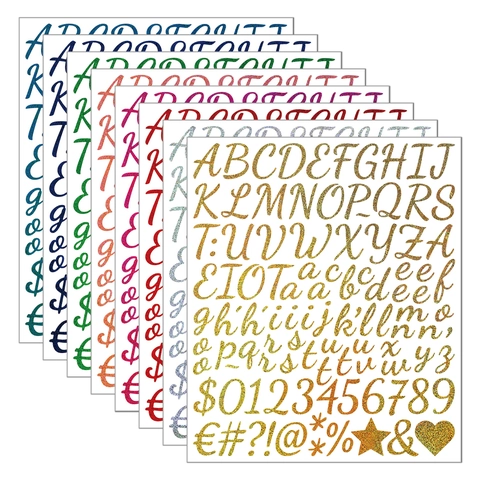 Glitter Alphabet Number Stickers Script Waterproof Vinyl Decals For Graduation Cap Scrapbook DIY Decor Sparkling Letters