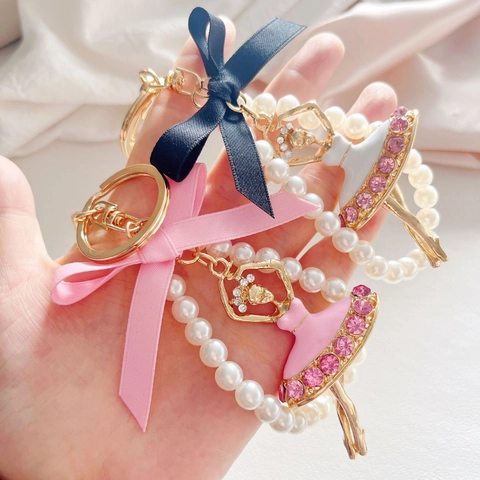 Portachiavi Ballerina Di Danza Classica Lega Strass Perla Artificial Fiocco Pompon Di Pelliccia Sintetica Ciondolo Borsa