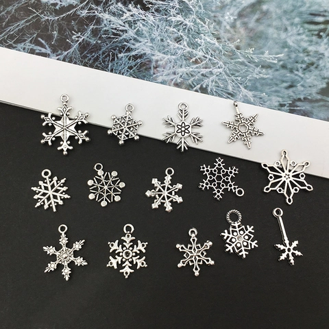 Breloque Pendentif Flocon De Neige Alliage Argent Antique Pour Fabrication De Bijoux DIY Noël Hiver Accessoires Hexagonaux