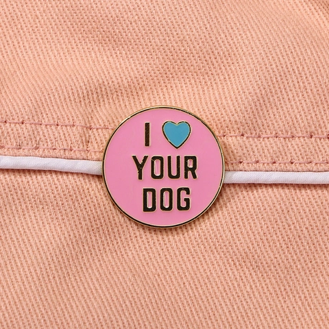 Cartoon Rosa Runder Legierung Emaille Brosche Pin Mit I Love Your Dog Text Für Rucksack Kleidung Dekoration Mode Schmuck