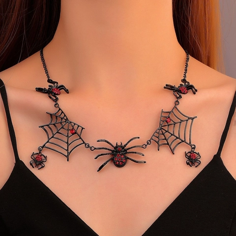 Spider Web Bat Cross Jewelry Necklace Earrings Rhinestone Alloy Gothic Halloween Costume Retro Punk Style Women