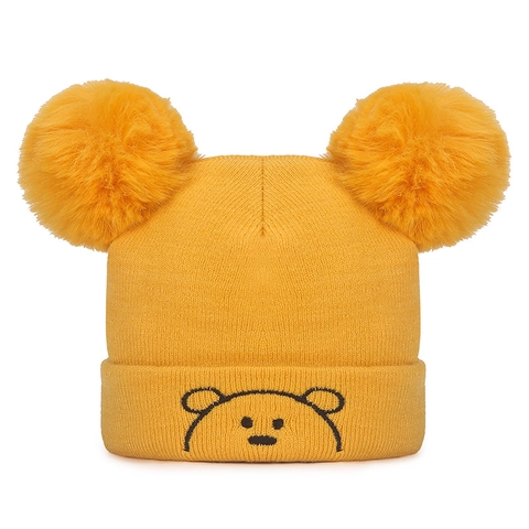 Infant Baby Knitted Hat And Scarf Soft Thermal Winter Warm Cartoon Bear Double Pom Pom Newborn Toddler Boys Girls