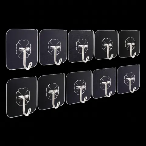 Ganci Adesivi Forti Trasparente PET Acciaio Inossidabile Senza Fori Appendiabiti Per Cucina Bagno Organizzazione Casa