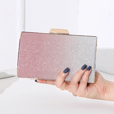 Evening Clutch Bag Gradient Glitter Sequin Hard Shell PU For Women Party Wedding Banquet Luxury Elegant Chain Strap