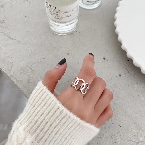 Anello Regolabile Aperto In Argento Sterling 925 Cerchio Intrecciato Geometrico Lucido Minimalista Per Donna