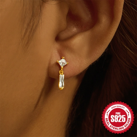925 Sterling Silver Cartilage Stud Earrings With Zirconia And Opal Labret Piercing Jewelry Trendy Geometric For Women