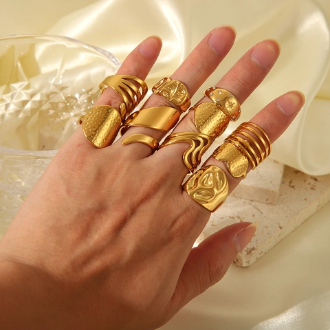 Edelstahl Ringe Irregulär Geometrisch Verstellbare Öffnung PVD Vergoldet Minimalistisch Modern Unisex Schmuck