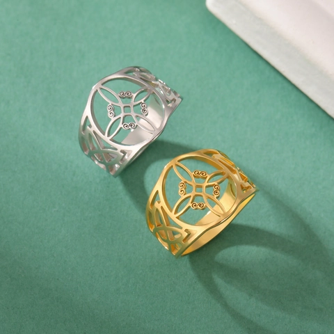 Vintage Stainless Steel Ring Hollow Witch Knot Geometric Celtic Pattern Fashion Jewelry For Men And Women