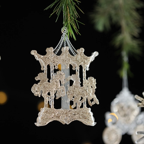 Christmas Hanging Ornament Acrylic Sparkling Glitter Carousel Ballerina Bell Pumpkin Carriage Holiday Tree Decor