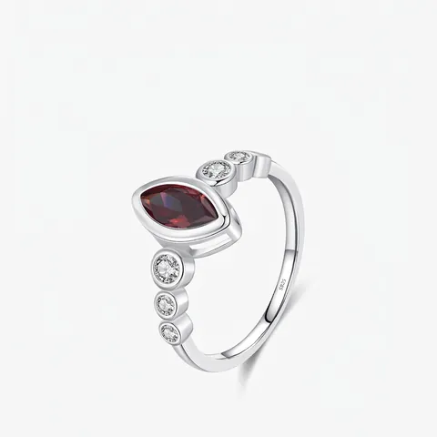925 Sterling Silber Ring Marquise Roter Edelstein Weißer Zirkonia Retro Französisch Eleganter Schmuck Für Damen