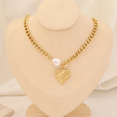 Collana Con Pendente A Cuore In Acciaio Inossidabile Placcato Oro Multistrato Elegante Di Tendenza Gioielli Con Künstliche Perle Da Donna