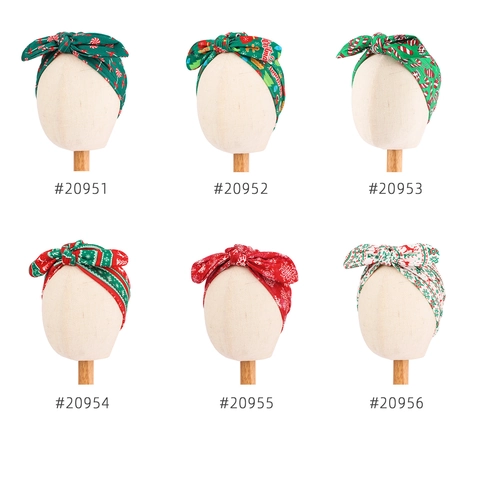 Christmas Baby Turban Hat With Bow Infant Toddler Soft Polyester Printed Beanie Hat Holiday Decorative Headwear Accessories