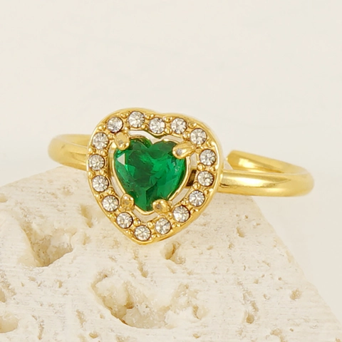 Heart Zircon Ring Stainless Steel 18K Gold Plated Open Adjustable Double Layer Elegant Jewelry Gift For Women Girls