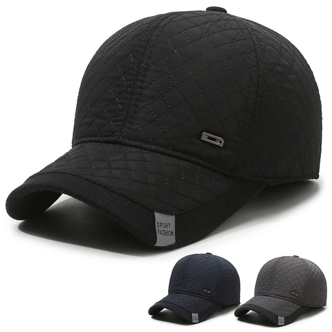 Men Winter Baseball Cap Quilted Polyester Warm Thermal Hat With Ear Flaps Windproof Outdoor Cold Weather Casual Adjustable