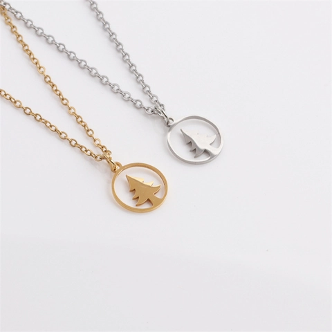 Christmas Tree Pendant Necklace Stainless Steel Hollow Pine Design Minimalist Jewelry For Women Holiday Gift