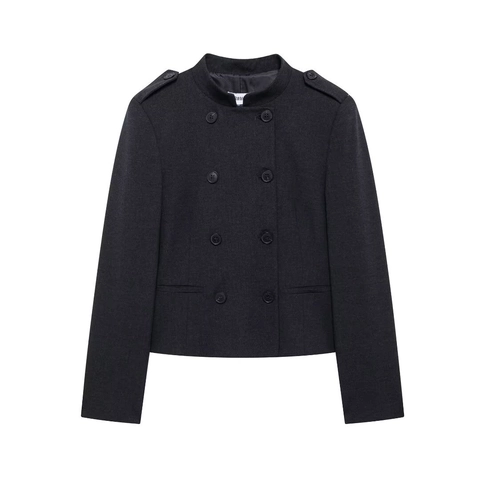 Giacca Corta Da Donna Doppio Petto Collo Alto Mostrine Stile Britannico Cappotto Di Lana