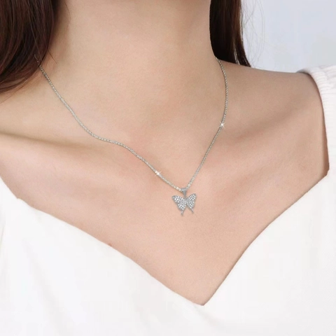 Collana Con Pendente A Farfalla Acciaio Al Titanio Con Zircone Semplice Elegante Moda Per Donne Catena Per Clavicola Gioielli
