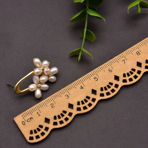 Natural Freshwater Pearl Flower Earrings With 925 Sterling Silver Earring Post Handmade Baroque Style Jewelry For Women