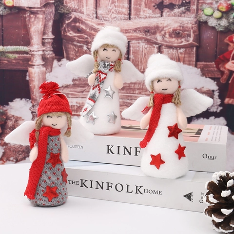 Kerstversieringen Pluche Poppen Gebreide Stof Kerstman Sneeuwpop Rendier Engel Met Vleugels Hangende Feestdecoratie
