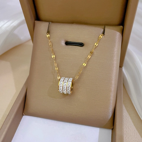 Cilinder Hanger Ketting Titaniumstaal Met Strassteentjes Verguld Minimalistische Choker Voor Dames Mode-Sieraden