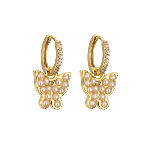 Orecchini In Rame Placcati Oro Con Zirconi Perla Artificial Farfalla Serpente Croce Cuore Spilla Da Balia Gioielli Moda Donna